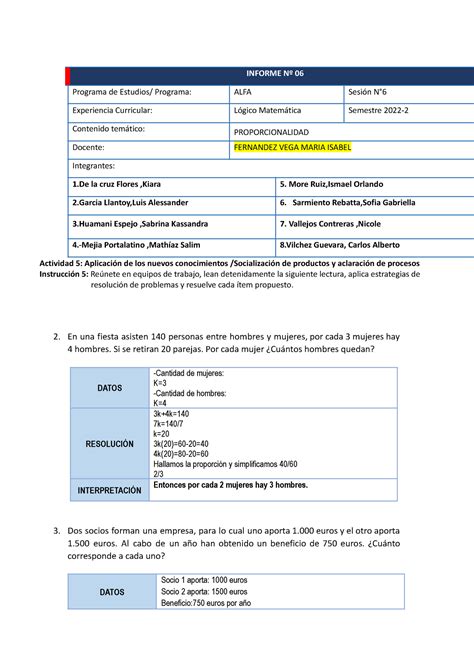 Taller Matemático 6 INFORME Nº 06 Programa de Estudios Programa