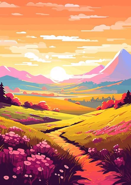 Premium Vector Spring Landscape Cartoon Colorful Flat Vector Illustration