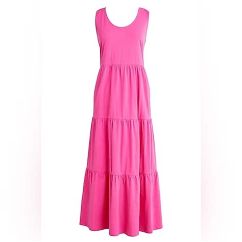 J Crew Dresses Jcrew Tiered Maxi Dress In Neon Flamingo Pink