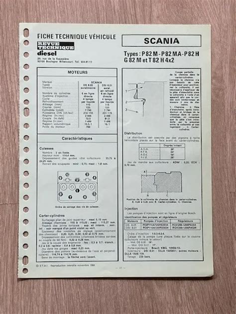 FICHE TECHNIQUE RTD Moteur SCANIA P82M P82MA P82H G82M T82H 4x2