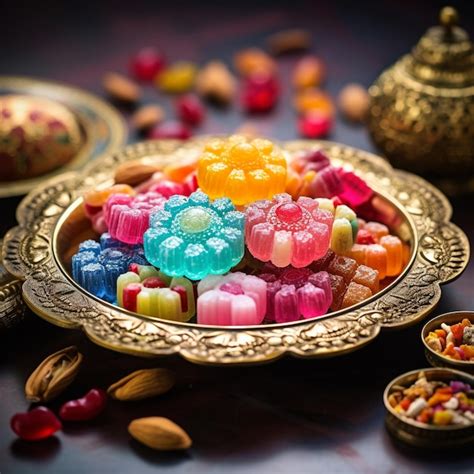 Premium AI Image | colourful sweets in plate on diwali decoration