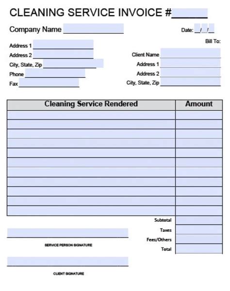 Free Printable Cleaning Invoice