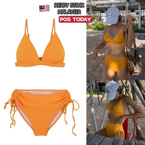 Malaysia2pcs Set Yellow BIKINI SWIMSUIT SWIMWEAR FAST SHIPPING BAJU