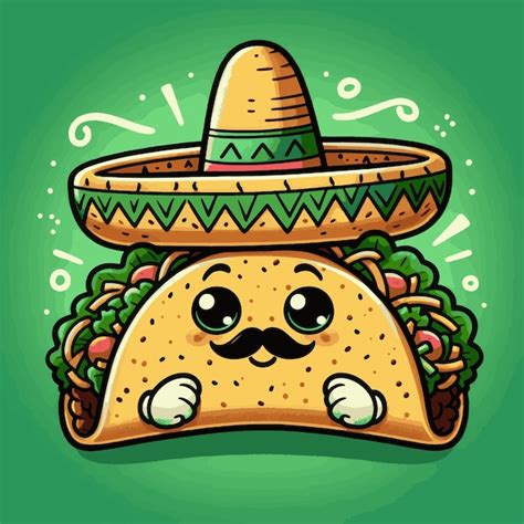 Tacos de dibujos animados con ilustración vectorial de sombrero