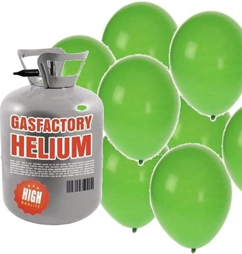 Helium Tank Met Groene Ballonnen Groene Heliumgas Met Ballonnen