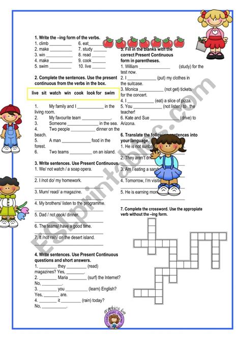 English Worksheets Present Continuos