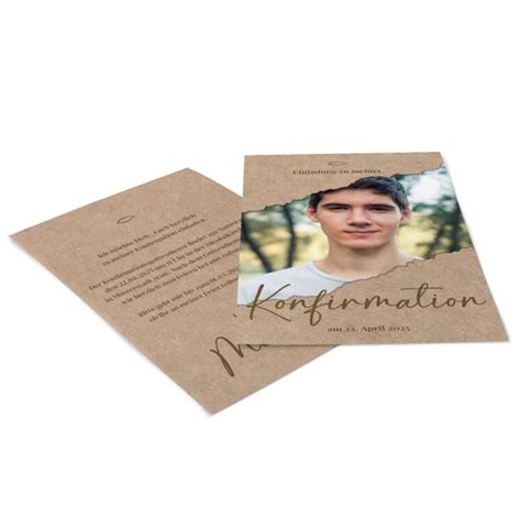 Einladung Zur Konfirmation Kraftpapier Ausgefranst Mit Foto