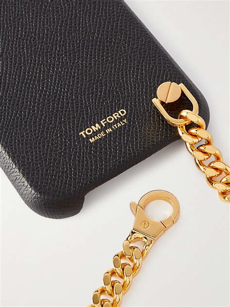 Tom Ford Logo Print Full Grain Leather Iphone Pro Case With Chain