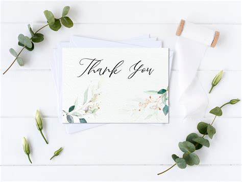 Greenery Thank You Card Thank You Card Template Thank You Cards Set