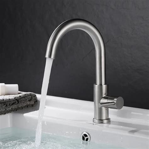 SUS304 Stainless Steel Basin Faucet Single Cold Bathroom Sink Faucets