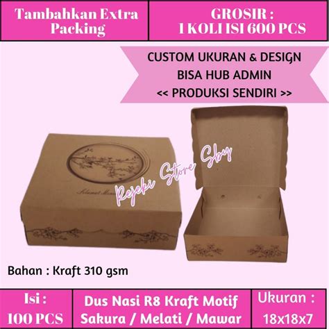 Jual 100 Pcs Dus Nasi R8 Kraft Motif 18x18x7 Box Kotak Nasi