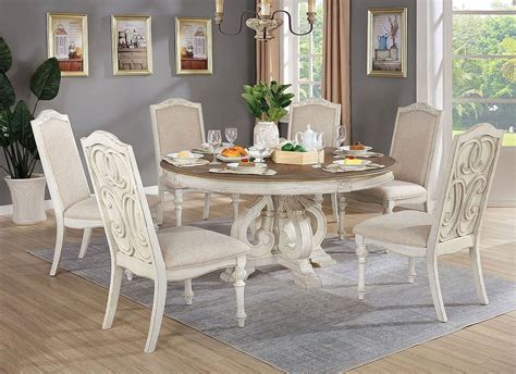 Arcadia Round Dining Room Set Antique White By Furniture Of America