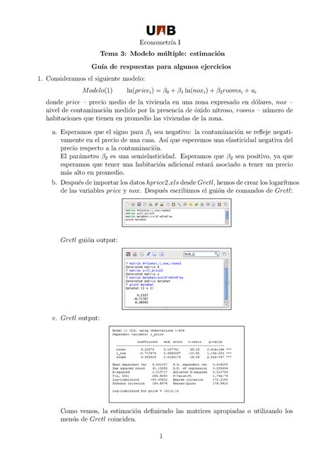 Soluciones Ejercicios Tema Econometr A I Tema Modelo M