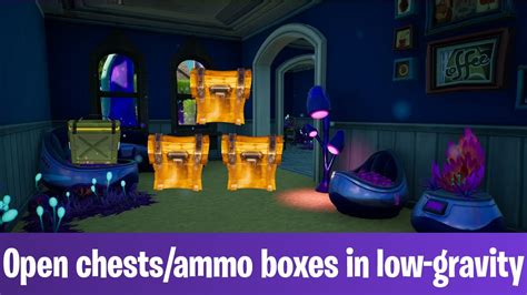 Fortnite เควสตมวง Open chests or ammo boxes in low gravity areas