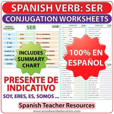 Ser Spanish Verb Conjugation Worksheets Present Tense Woodward Spanish