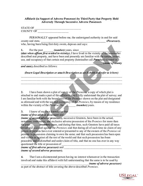 Affidavit In Support Of Adverse Possessor By Third Party That Property Held Adversely Through