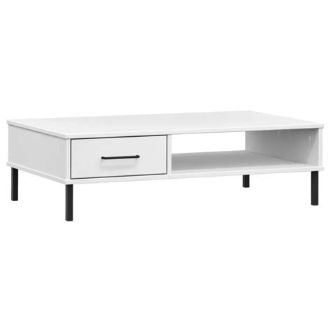 ZERODIS Table basse avec pieds en métal Blanc Bois pin massif OSLO