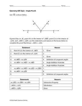 Geometry EOC Quiz - Angle Proofs BUNDLE by Math Solutions Infinity