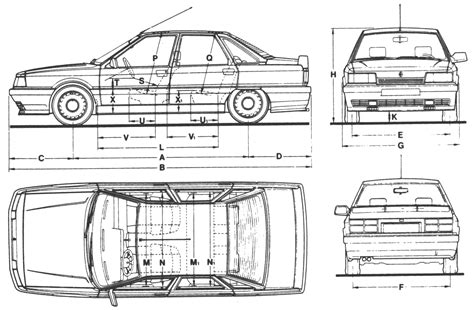 1995 Renault 21 2L Turbo Sedan blueprints free - Outlines