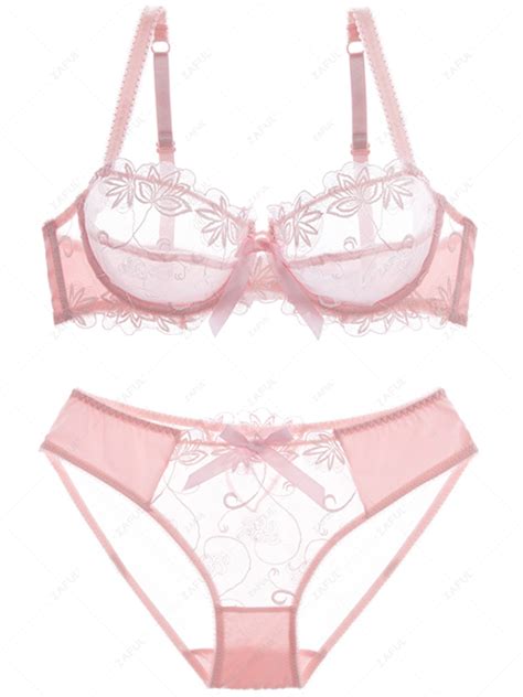 [22 Off] 2021 Bowknot See Through Bra Set In Pink Zaful