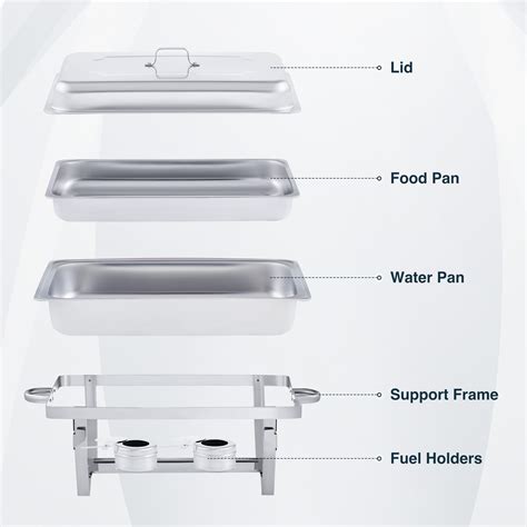 WILPREP 4 Pack 8QT Chafing Dish Buffet Set Rectangular Stainless Steel