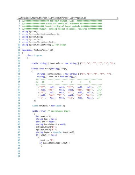 PDF Compiler Design Top Down LL1 Parser Implementation In C