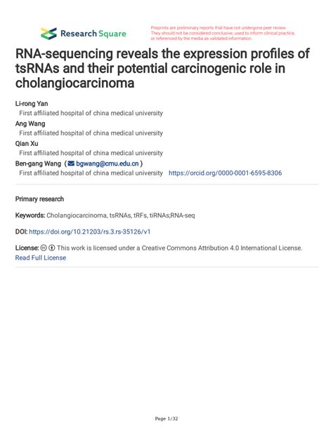 PDF RNA Sequencing Reveals The Expression Profiles Of TsRNAs And