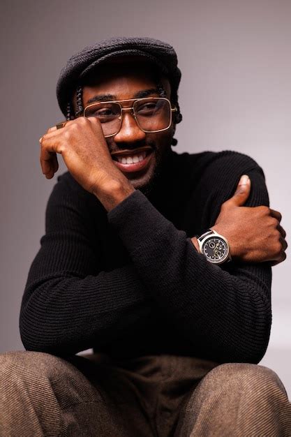 Premium Photo Smiling And Stylish African American Man In Flat Cap