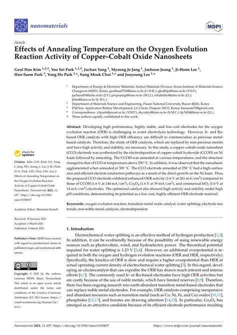 Pdf Effects Of Annealing Temperature On The Oxygen Evolution Reaction