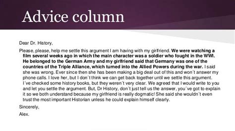 advice column wwi