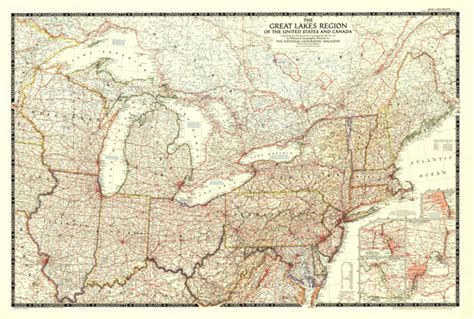 The US Great Lakes 1953 Wall Map by National Geographic - MapSales