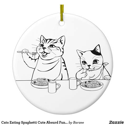 Cats Eating Spaghetti Cute Absurd Funny Silly Ceramic Ornament Cat