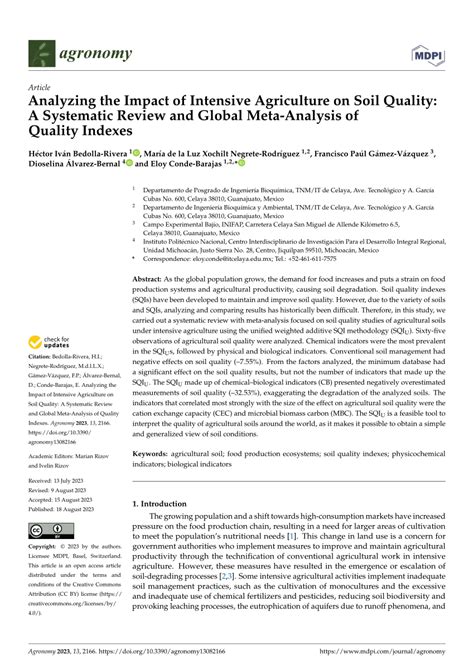 Pdf Analyzing The Impact Of Intensive Agriculture On Soil Quality A