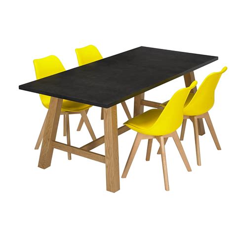 Brooklyn 4 Seater Dining Set Louvre Dining Chairs Yellow Homebase