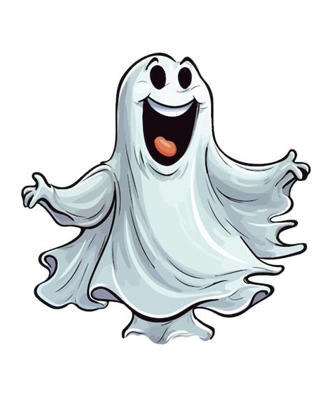 Fantasma Blanco De Dibujos Animados Con Una Sonrisa Sobre Fondo Blanco