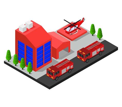 Free Vector Isometric Fire Station