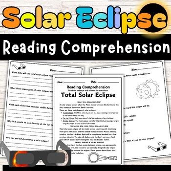 Solar Eclipse Reading Comprehension Passage Print Eclipse Activities