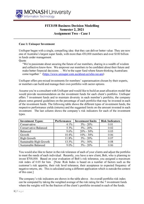 FIT3158 Assignment 2 Case 1 FIT3158 Monash Studocu