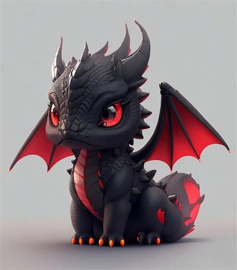 Premium AI Image | Photo of a cute black dragon with red eyes and red wings