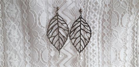 Pendientes Hoja Forma Pendientes Joyería Colgante Etsy España