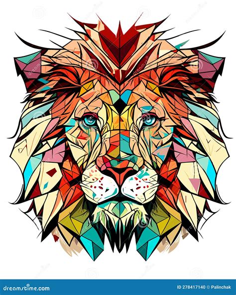 Colorful Lions Head In Pop Art Style AI Generated Stock Illustration