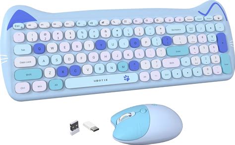 Ubotie Wireless Keyboards And Mice Combos Colorful Cute Cat Pattern Slim Compact