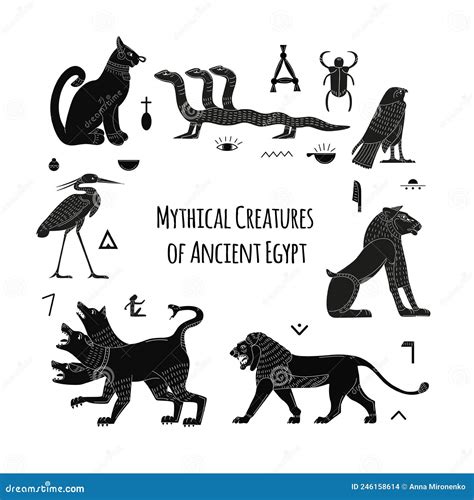 Egyptian Mythological Animals. Ancient Gods and Creatures. Lion, Cerberus, Egyptian Writing and ...