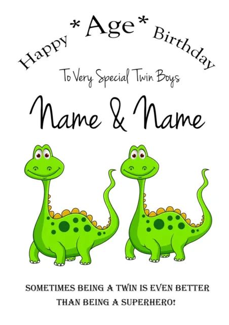 TWINS PERSONALISED BIRTHDAY Card Grandson Son Brother Nephew DINOSAUR