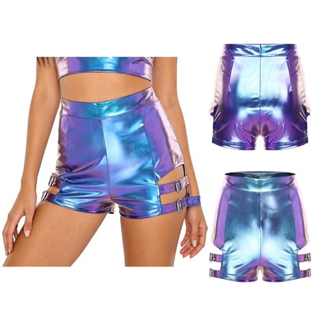 Women Hot Pants Dance Dancewear Metal Shorts Night Out Metallic Dating Shiny EBay
