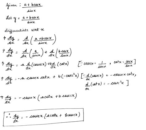 Differentiate The Following Dfrac A B Cos X Sin X