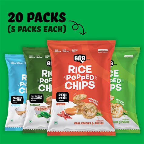 Buy Rice Popped Chips Assorted Flavours Pack Of 20 Online Brb Chips