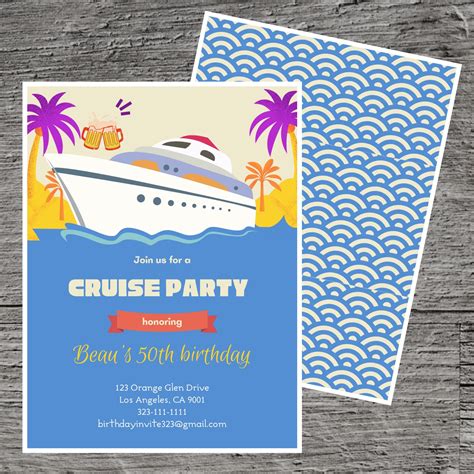 Cruise Theme Birthday Party Invitation Yacht Boat Booze Travel