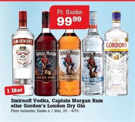 Smirnoff Vodka Captain Morgan Rum Eller Gordon S London Dry Gin Tilbud