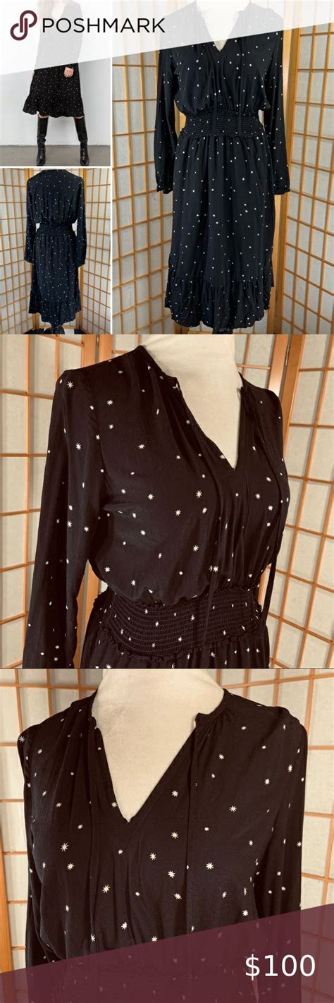 Rails Joy Onyx Starburst Dress Black Long Sleeves Black Long Sleeve